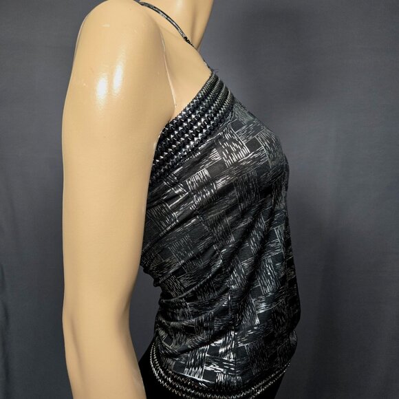 Y2K Black Silver Halter Top Womens Size S Metallic Trashy Mcbling 2000s - Picture 5 of 8